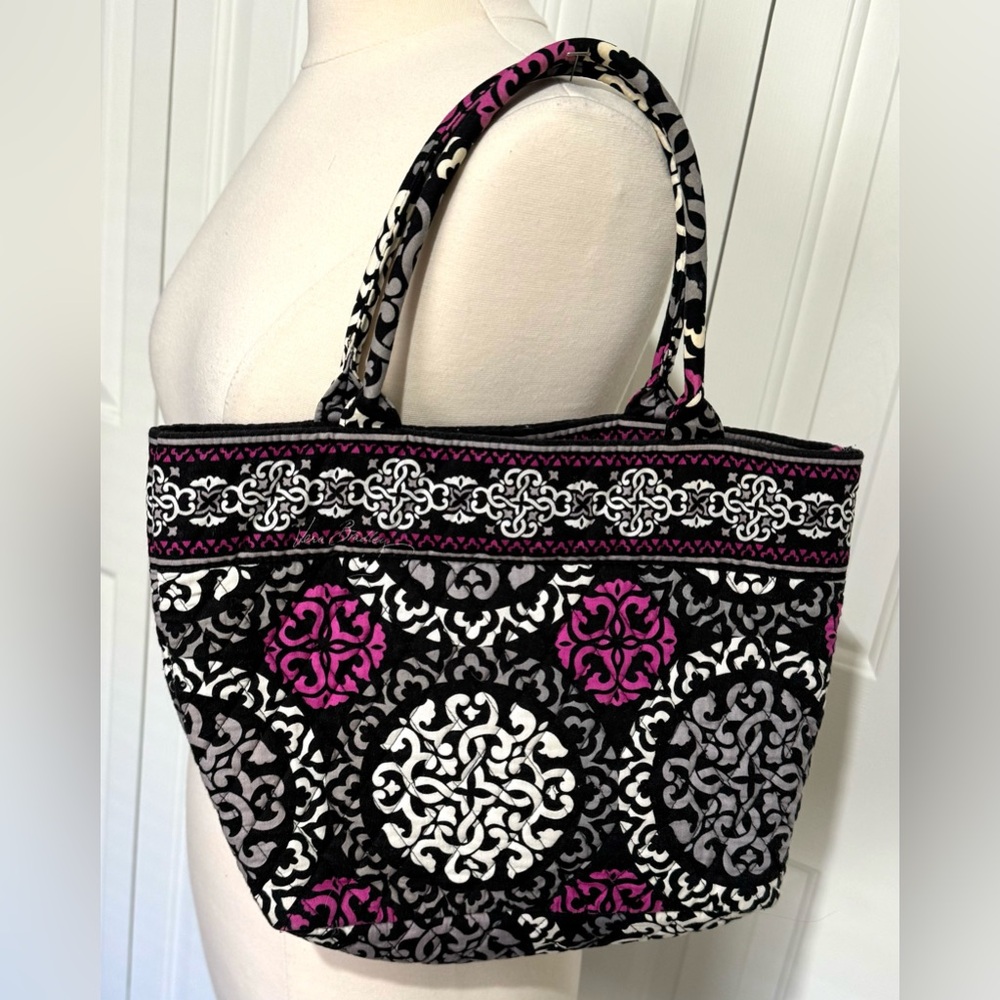Vera Bradley Canterbury Purple Gray Black Satchel Tote Quilted Cotton EUC